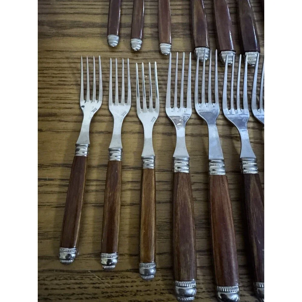 SCOF Mariposa France Recamier Teak Flatware Silverware Set 30 Pc Service For 6